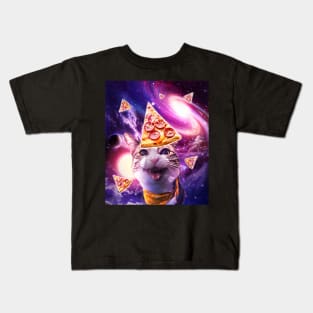 Space Galaxy Cat With Pizza Kids T-Shirt